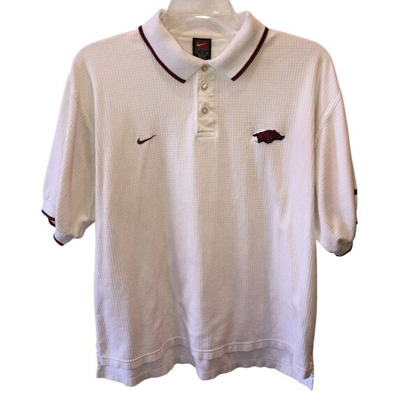 Arkansas Razorbacks Nike Mens Size XL White Dri Fit Waffle Weave Polo Shirt - Picture 1 of 10